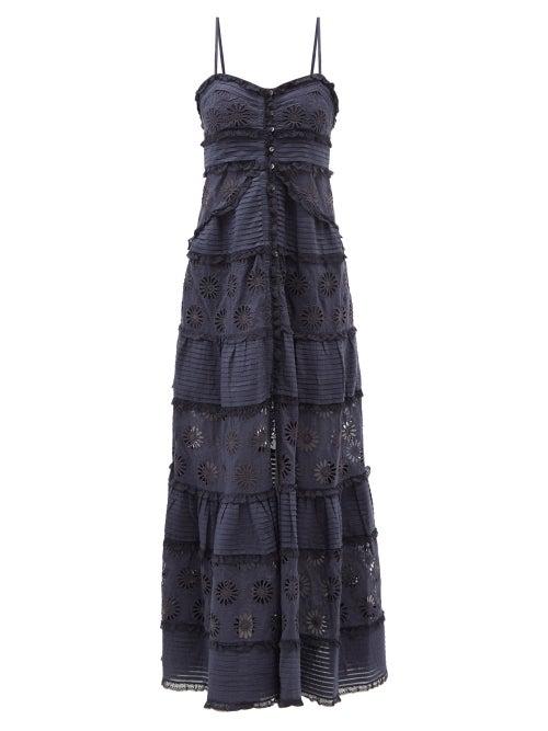 Isabel Marant - Drake Broderie-anglaise Cotton-blend Dress - Womens - Navy