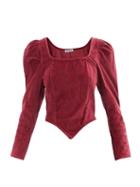 Batsheva - Square-neck Cotton-velvet Top - Womens - Burgundy