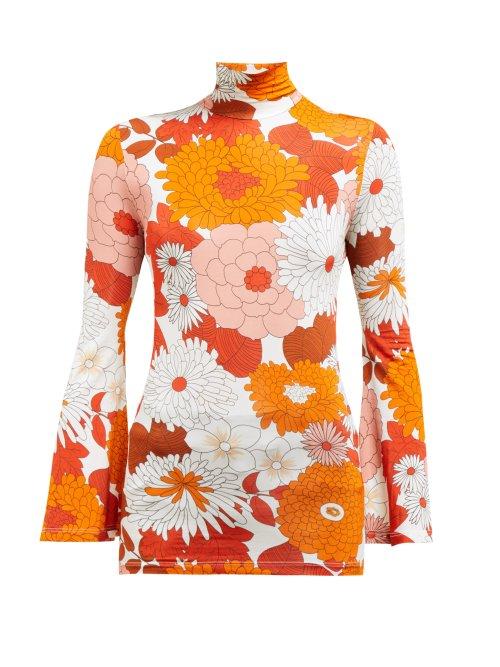 Matchesfashion.com Dodo Bar Or - Brigitte Floral Print Turtleneck Top - Womens - Orange Multi