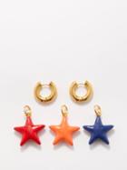 Timeless Pearly - Set Of Three Star-charm Gold-plated Earrings - Womens - Multi