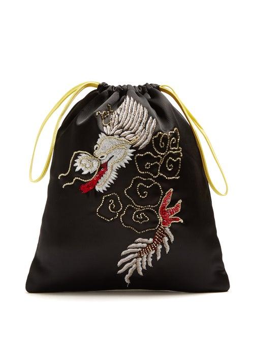 Matchesfashion.com The Attico - Dragon Embroidered Satin Pouch - Womens - Black Multi