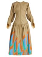 J.w.anderson Swoosh-print Dropped-waist Linen Dress