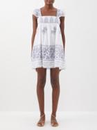 Juliet Dunn - Floral-print Cotton Mini Dress - Womens - White Blue