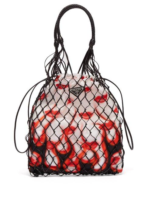 Matchesfashion.com Prada - Netted Faux Leather Lipstick Print Bag - Womens - White Multi