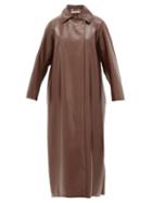 Matchesfashion.com Emilia Wickstead - Quincey Raglan Sleeve Faux Leather Coat - Womens - Dark Brown