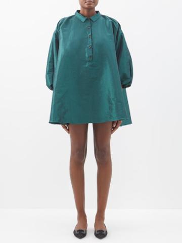 Kika Vargas - Marilyn Puff-sleeve Silk-blend Taffeta Mini Dress - Womens - Dark Green