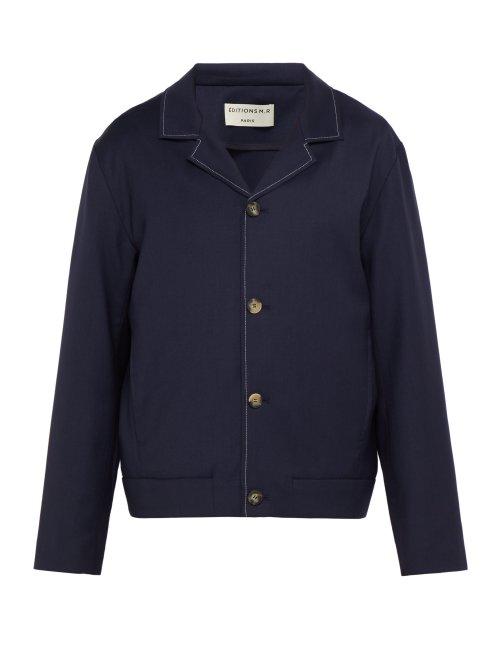 Matchesfashion.com Ditions M.r - Bonaparte Cuban Collar Wool Jacket - Mens - Navy