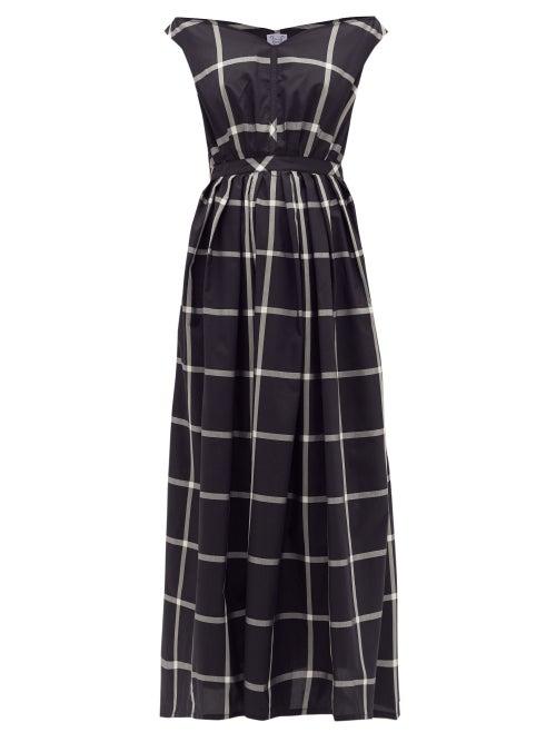 Matchesfashion.com Thierry Colson - Valeria Off-the-shoulder Cotton-blend Dress - Womens - Black White