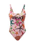 Matchesfashion.com Versace - Trsor De La Mer-print Scoop-neck Swimsuit - Womens - Pink Multi