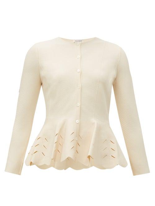 Matchesfashion.com Alexander Mcqueen - Scalloped Peplum Knitted Cardigan - Womens - Ivory