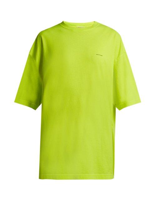 Matchesfashion.com Balenciaga - Logo Print Cotton Jersey T Shirt - Womens - Yellow