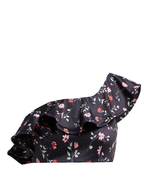 Matchesfashion.com Ganni - Jackson Floral Print One Shoulder Bikini Top - Womens - Black