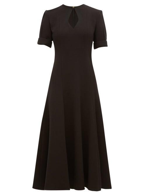 Matchesfashion.com Emilia Wickstead - Ludovica Keyhole Slit Wool Crepe Midi Dress - Womens - Black
