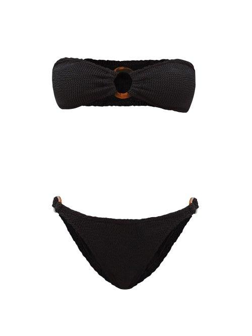 Ladies Beachwear Hunza G - Gloria High-leg Crinkle-jersey Bandeau Bikini - Womens - Black