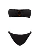 Ladies Beachwear Hunza G - Gloria High-leg Crinkle-jersey Bandeau Bikini - Womens - Black