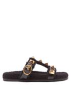Valentino Garavani - Roman Stud Shearling-lined Leather Sandals - Womens - Black