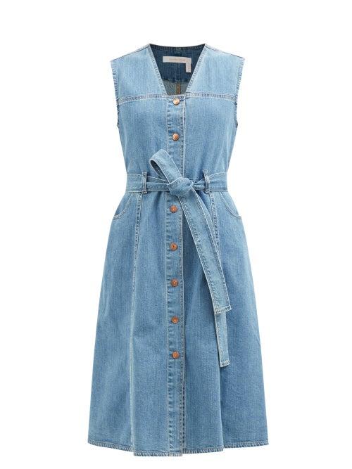 See By Chlo - Belted Denim Midi Dress - Womens - Mid Denim