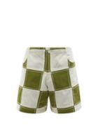 Smr Days - Vathi Patchwork Cotton Herringbone-twill Shorts - Mens - Green White