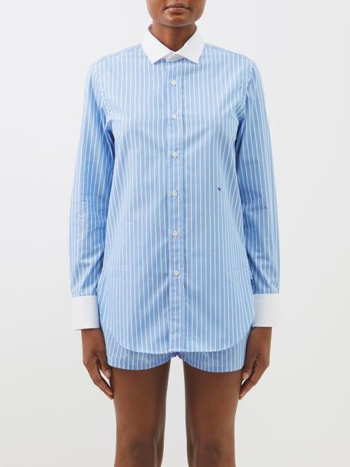 Hommegirls - Striped Cotton-poplin Shirt - Womens - Blue Stripe