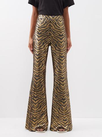 Raey - Tiger Sequin Bootcut Trousers - Womens - Gold Multi