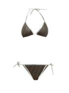 Matchesfashion.com Fendi - Ff-logo Triangle Bikini - Womens - Brown Print