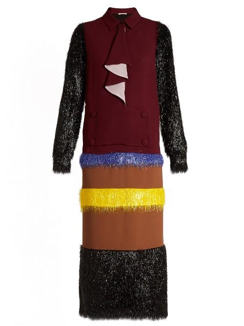 Marco De Vincenzo Fringed-panelled Ruffled-front Dress