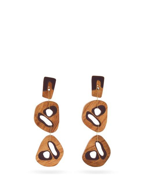 Matchesfashion.com Roksanda - Cut Out Wood Drop Earrings - Womens - Brown