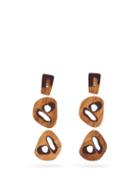 Matchesfashion.com Roksanda - Cut Out Wood Drop Earrings - Womens - Brown