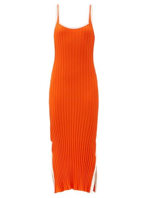 Matchesfashion.com Solid & Striped - The Kimberly Side-slit Ribbed-jersey Midi Dress - Womens - Orange White