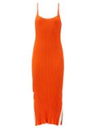 Matchesfashion.com Solid & Striped - The Kimberly Side-slit Ribbed-jersey Midi Dress - Womens - Orange White