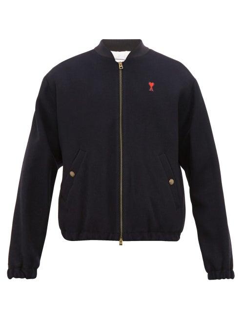 Matchesfashion.com Ami - Logo Patch Wool Blend Bomber Jacket - Mens - Navy