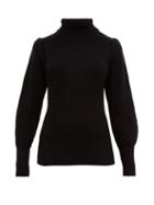 Matchesfashion.com Frame - Roll Neck Ribbed Cotton Blend Sweater - Womens - Black