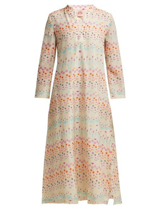 Matchesfashion.com Le Sirenuse, Positano - Giada Floral Print Cotton And Silk Blend Kaftan - Womens - Cream Print