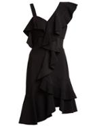 Matchesfashion.com Proenza Schouler - Ruffle One Shoulder Stretch Cady Dress - Womens - Black