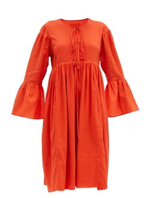 Matchesfashion.com Loup Charmant - Minerva Bell-sleeve Organic-cotton Dress - Womens - Red