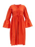 Matchesfashion.com Loup Charmant - Minerva Bell-sleeve Organic-cotton Dress - Womens - Red