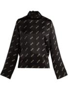 Matchesfashion.com Aries - Logo Print High Neck Silk Satin Top - Womens - Black