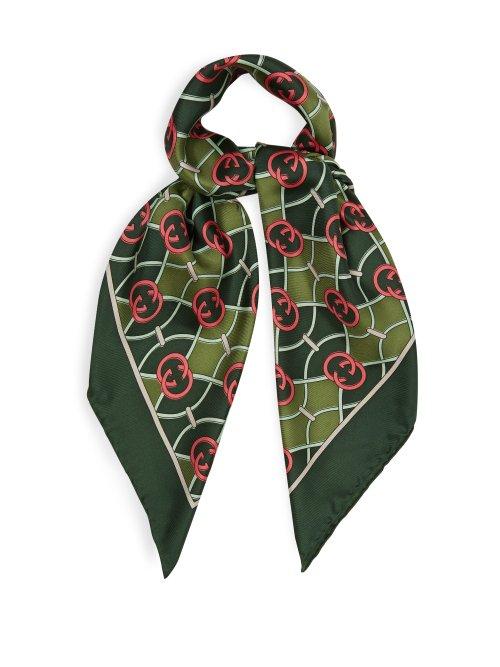 Matchesfashion.com Gucci - Gg Logo Print Silk Faille Scarf - Womens - Green