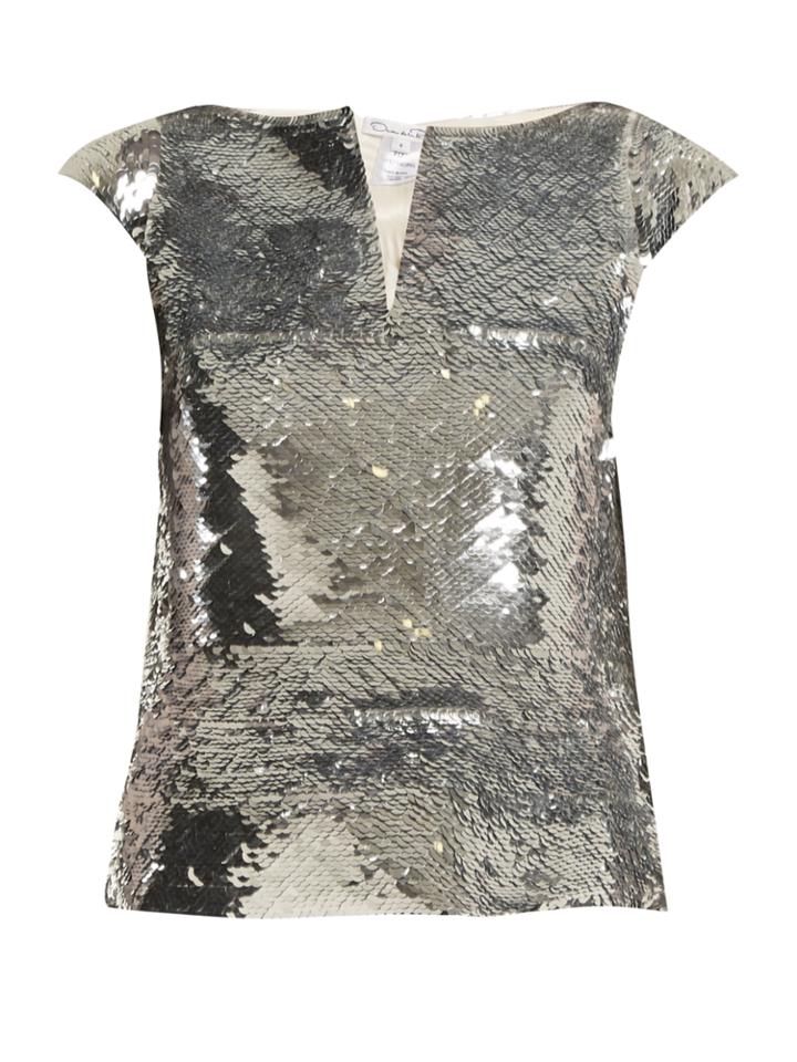 Oscar De La Renta V-neck Sequin-embellished Top