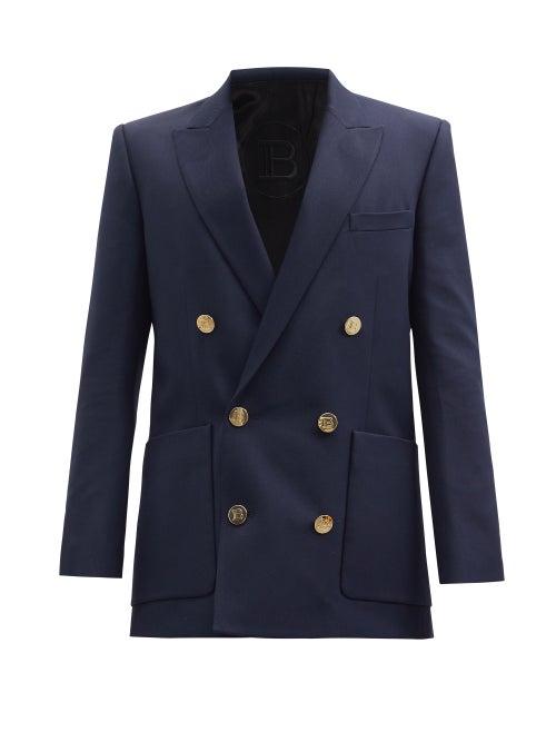 Matchesfashion.com Balmain - Logo-debossed Double-breasted Wool Jacket - Mens - Navy