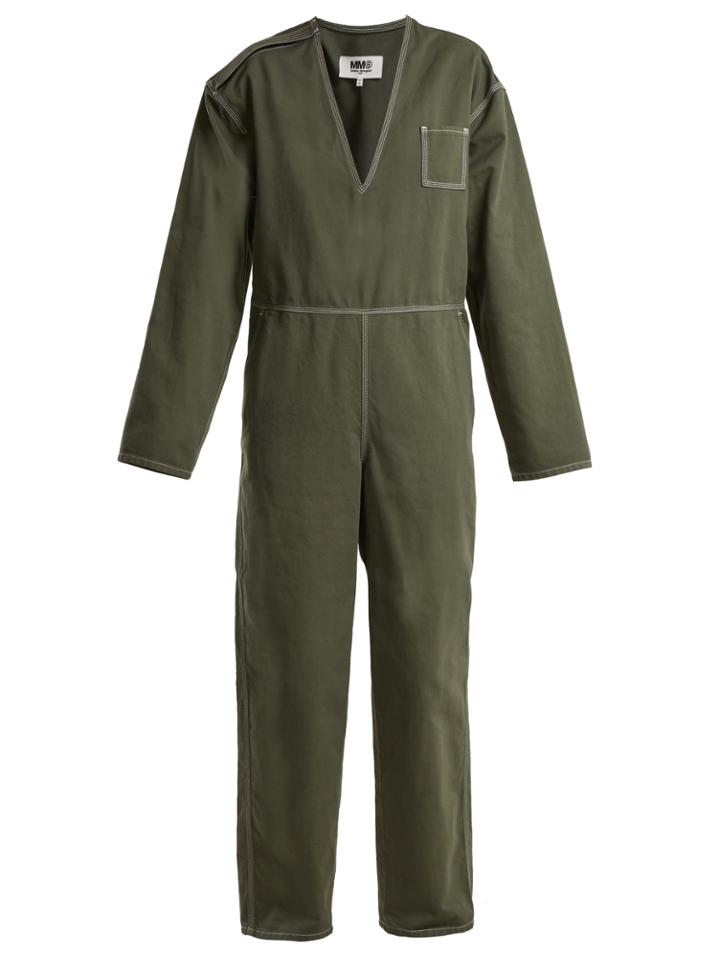 Mm6 Maison Margiela V-neck Straight-leg Cotton Jumpsuit