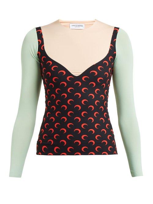 Matchesfashion.com Marine Serre - Cleavage Crescent Moon Print Top - Womens - Black Multi