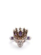 Matchesfashion.com Alexander Mcqueen - Queen Crystal And Pearl Embellished Skull Ring - Womens - Gold