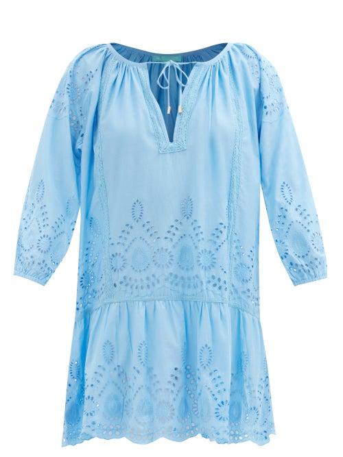 Melissa Odabash - Ashley Gathered Broderie-anglaise Cotton Dress - Womens - Blue