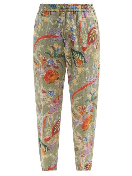 Matchesfashion.com Etro - Botanical-print Linen-poplin Track Pants - Mens - Green Multi