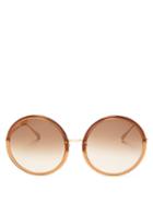 Matchesfashion.com Linda Farrow - Kew Oversized Round Acetate Sunglasses - Womens - Brown