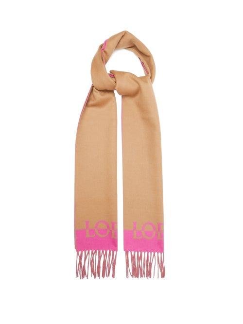Loewe - Logo-jacquard Bi-colour Wool-blend Twill Scarf - Womens - Camel