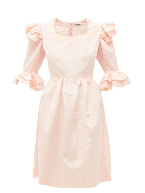 Matchesfashion.com Batsheva - Antoinette Ruffled Moire Dress - Womens - Pink