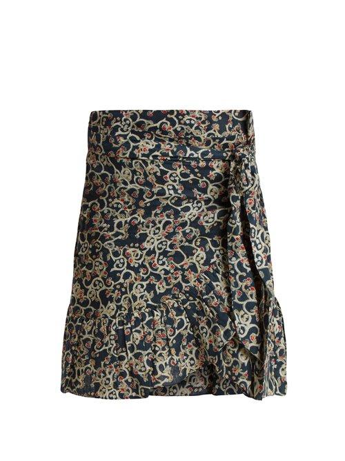 Matchesfashion.com Isabel Marant Toile - Tempster Abstract Print Linen Wrap Skirt - Womens - Black Print