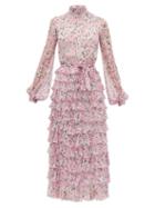 Matchesfashion.com Giambattista Valli - Tiered Floral Print Silk Georgette Dress - Womens - White Multi